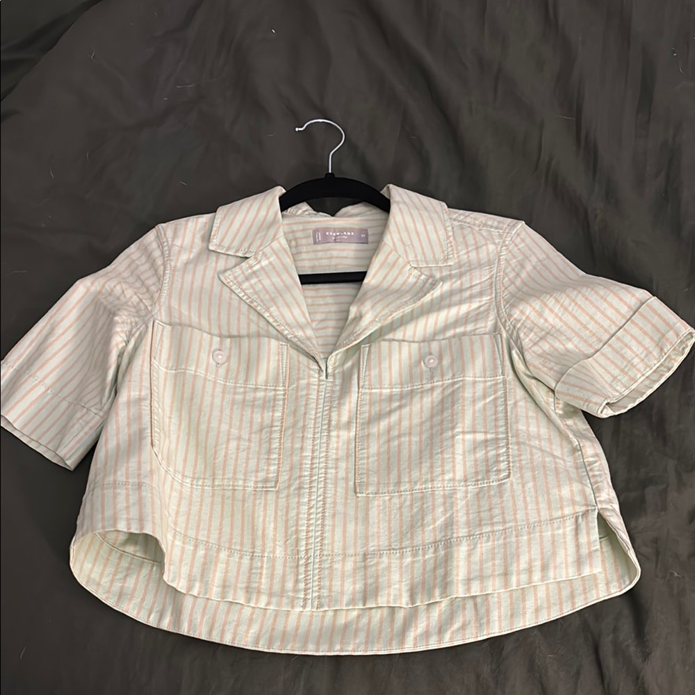 Everlane Striped Short Sleeve Oxford Shirt